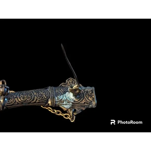 Black Gold Vintage Sword Sheath Lapel Pin Badge Collar Brooch SF Damascene 3in